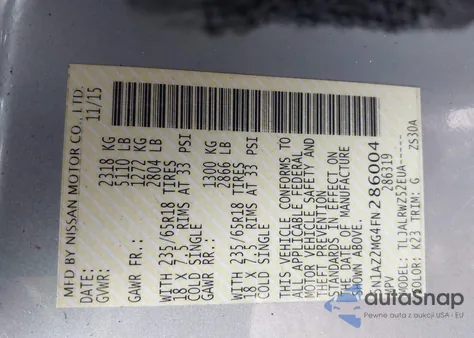 2015 Nissan Murano Sl from USA, damaged, VIN 5N1AZ2MG4FN286004